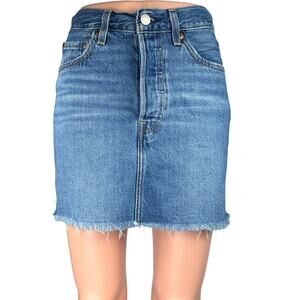Levi's Ribcage Blue High Waisted Raw Hem Mini Pencil Denim Jean Skirt Size 26